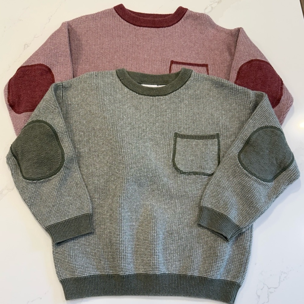 Zara Green and Burgundy Crewneck Sweaters